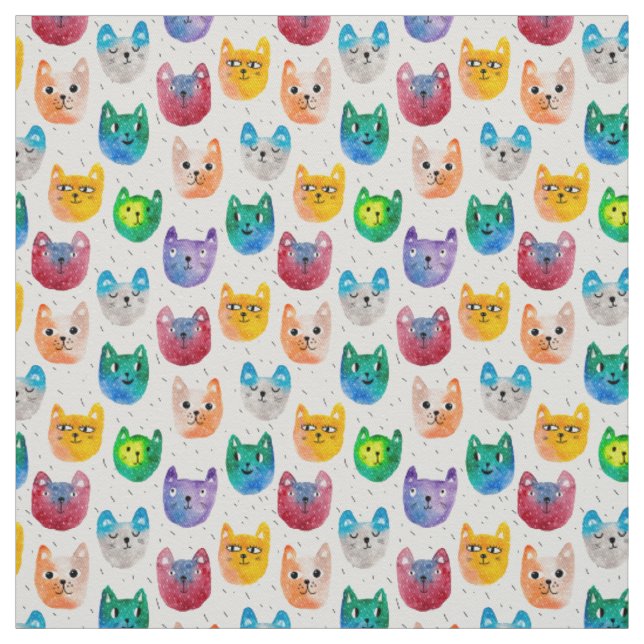 Watercolor cats and friends fabric (Swatch)