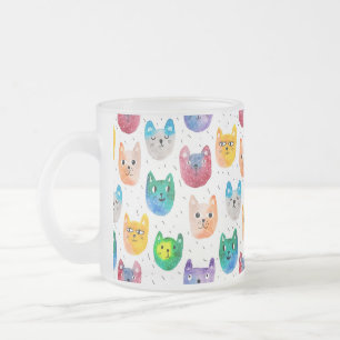 Watercolor cats and friends frosted glass coffee mug