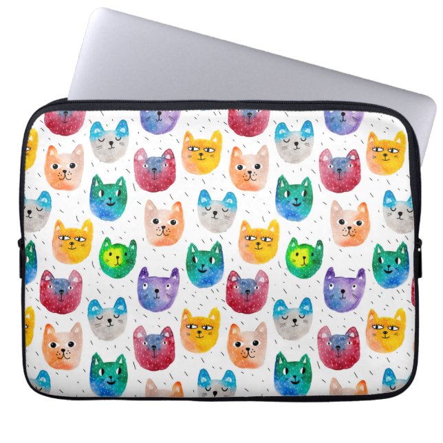 Watercolor cats and friends laptop sleeve (Front)