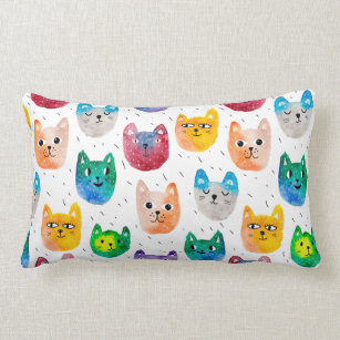 Watercolor cats and friends lumbar cushion