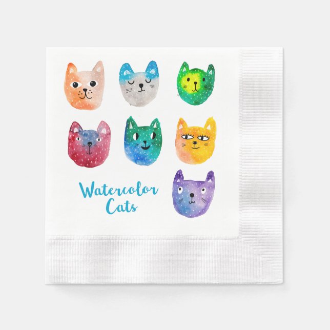 Watercolor cats and friends napkin (Front)