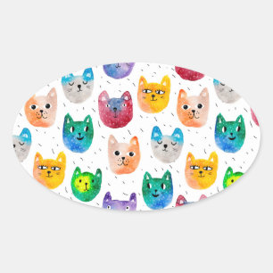 Watercolor cats and friends oval sticker