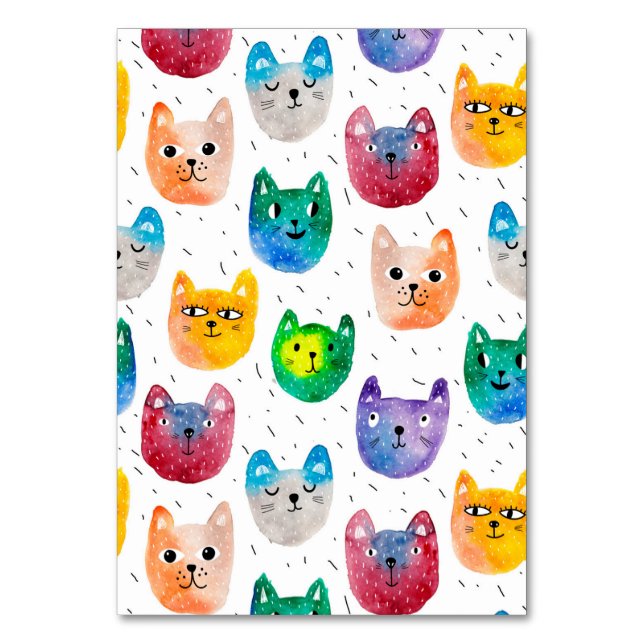 Watercolor cats and friends table number (Front)