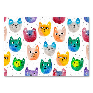 Watercolor cats and friends table number