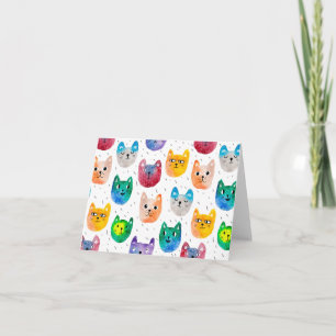 Watercolor cats and friends thank you card