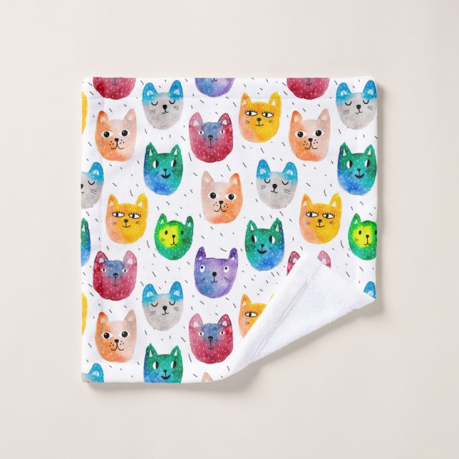 Watercolor cats and friends wash cloth (Wash Cloth)