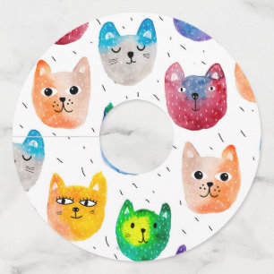 Watercolor cats and friends wine glass tag