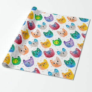 Watercolor cats and friends wrapping paper