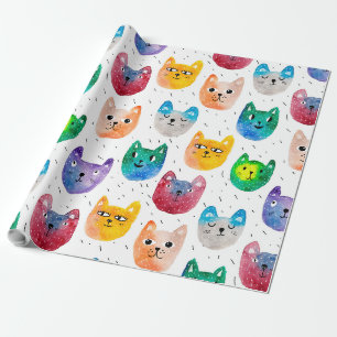 Watercolor cats and friends wrapping paper