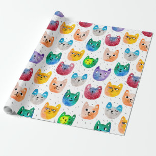Watercolor cats and friends wrapping paper