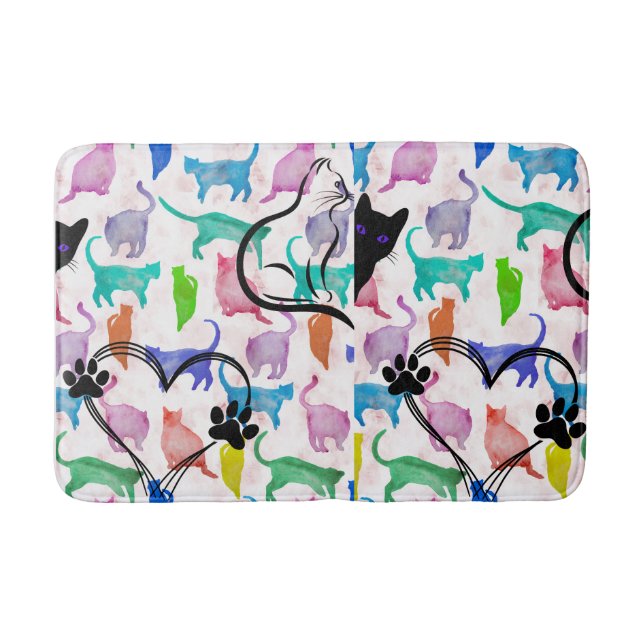 Watercolor Cats Bath Mat (Front)