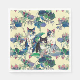 Watercolor Cats in a Garden Napkin