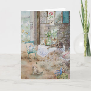 Watercolor Cats in the Farm Painting Card