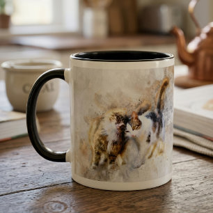 Watercolor Cats Nuzzling in Soft Abstract Art Mug