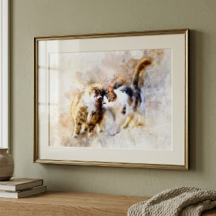 Watercolor Cats Nuzzling in Soft Abstract Art Photo Print