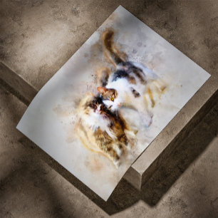 Watercolor Cats Nuzzling in Soft Abstract Art Poster