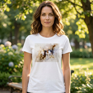 Watercolor Cats Nuzzling in Soft Abstract Art T-Shirt