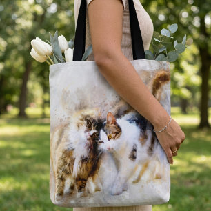 Watercolor Cats Nuzzling in Soft Abstract Art Tote Bag