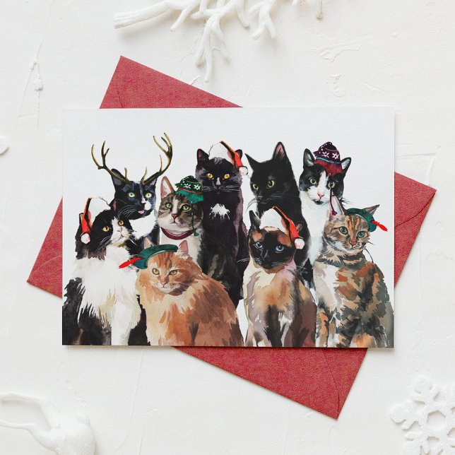 Watercolor Cats with Santa Hats Christmas Card (Creator Uploaded)