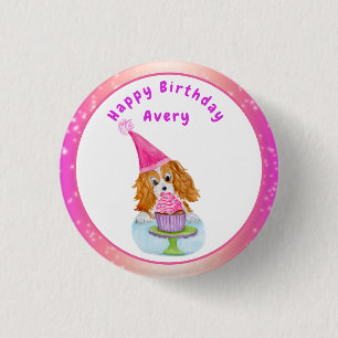 Watercolor Cavalier King Charles Cupcake Birthday 3 Cm Round Badge