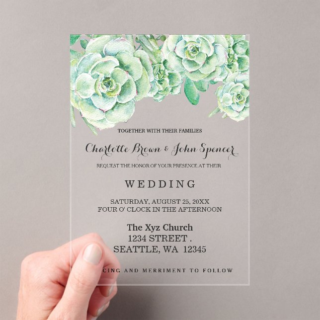 watercolor celadon succulent wedding invitations (Insitu (Handheld))