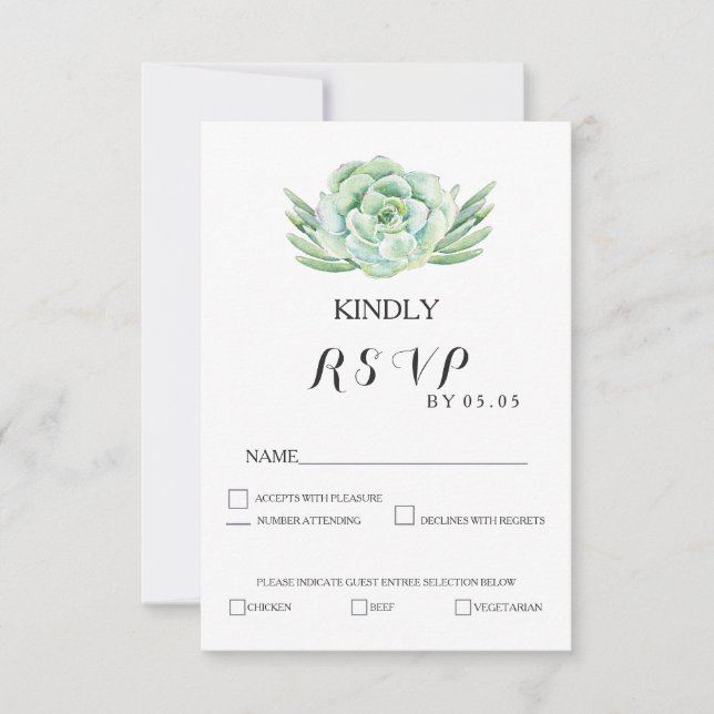 watercolor celadon succulent wedding rsvp (Front)