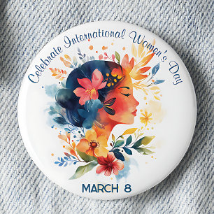 Watercolor Celebrate International Women's Day 6 Cm Round Badge