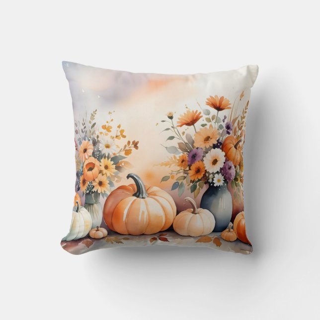 Watercolor celebrating fall cushion (Front)