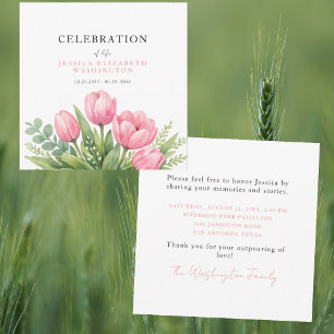 Watercolor Celebration of Life Pink Tulips Square