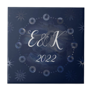 Watercolor Celestial Dark Blue Skies Tile