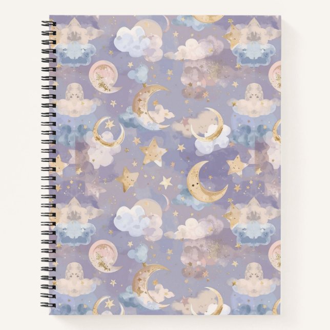 Watercolor Celestial Journal | Pastel Moons, Stars (Front)