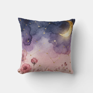 Watercolor Celestial Moon Pillow - Dreamy Artwork