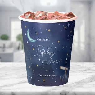 Watercolor Celestial Sky Moon & Stars Baby Shower Paper Cups