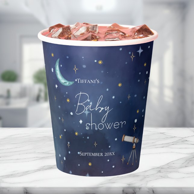 Watercolor Celestial Sky Moon & Stars Baby Shower Paper Cups (Creator Uploaded)