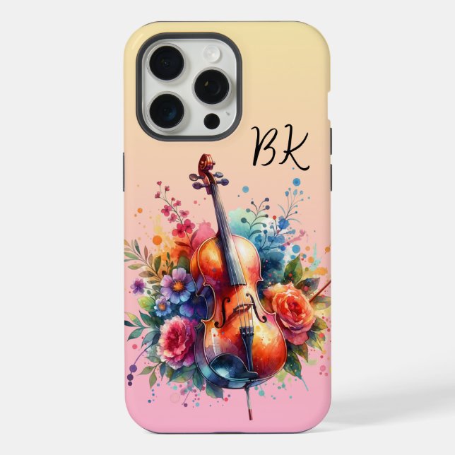Watercolor Cello and Flowers Personalised iPhone Case (Back)