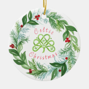 Watercolor Celtic Christmas Wreath PERSONALIZE  Ceramic Tree Decoration