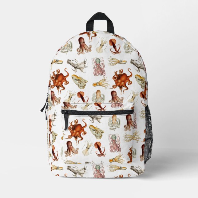 Watercolor Cephalopod Ocean Animals  Printed Backpack (Front)