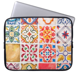 Watercolor ceramic tiles collection. Square vintag Laptop Sleeve