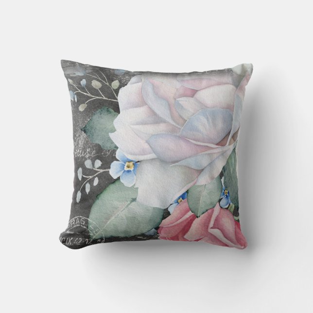 Watercolor Chalkboard Roses Cushion (Front)