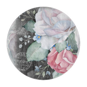 Watercolor Chalkboard Roses Cutting Board