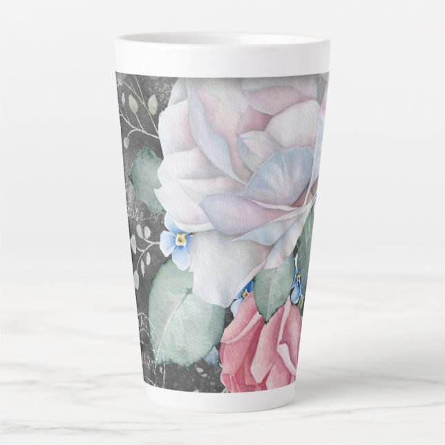Watercolor Chalkboard Roses  Latte Mug (Front)
