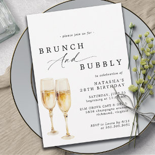 Watercolor Champagne   Brunch & Bubbly Birthday Invitation