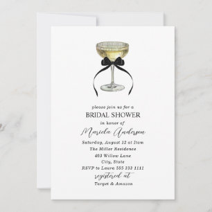 Watercolor Champagne coupe black bow Bridal Show Invitation
