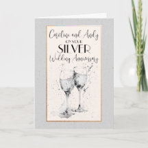 Watercolor Champagne Glasses Anniversary Card