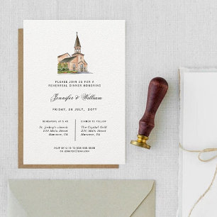 Watercolor Chapel Rehearsal Dinner Invitation
