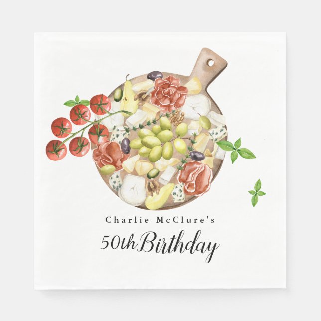 Watercolor Charcuterie of Italy Birthday  Napkin (Front)