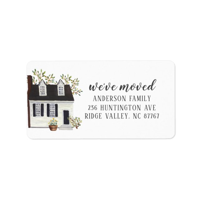Watercolor Charming Cape House New Address  Label (Front)