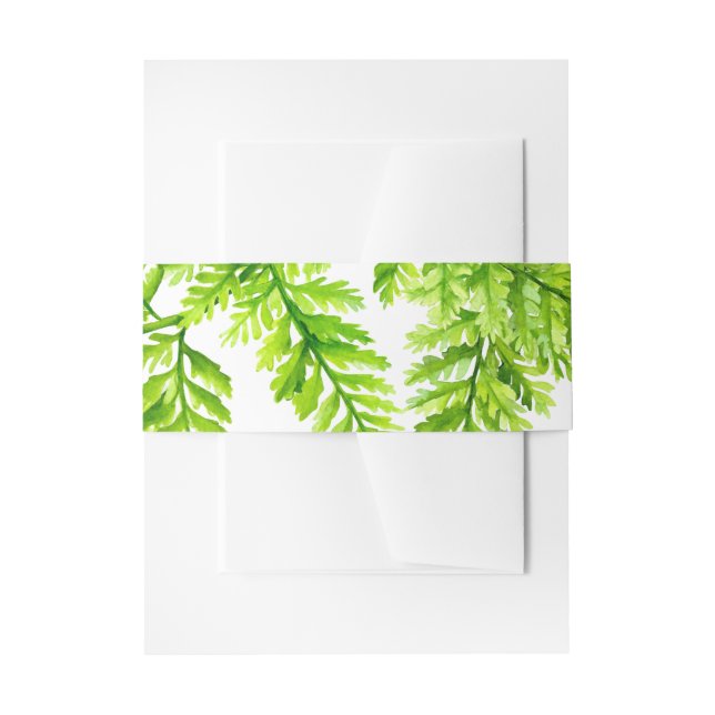 Watercolor Chartreuse Green Fern Leaves Wedding Invitation Belly Band (Front Example)