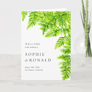 Watercolor Chartreuse Green Fern Leaves Wedding Programme