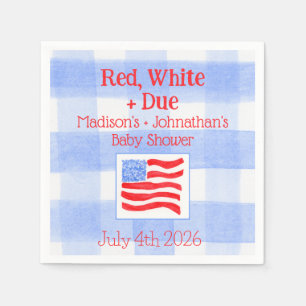 Watercolor Check US Flag Red White Due Baby Shower Napkin